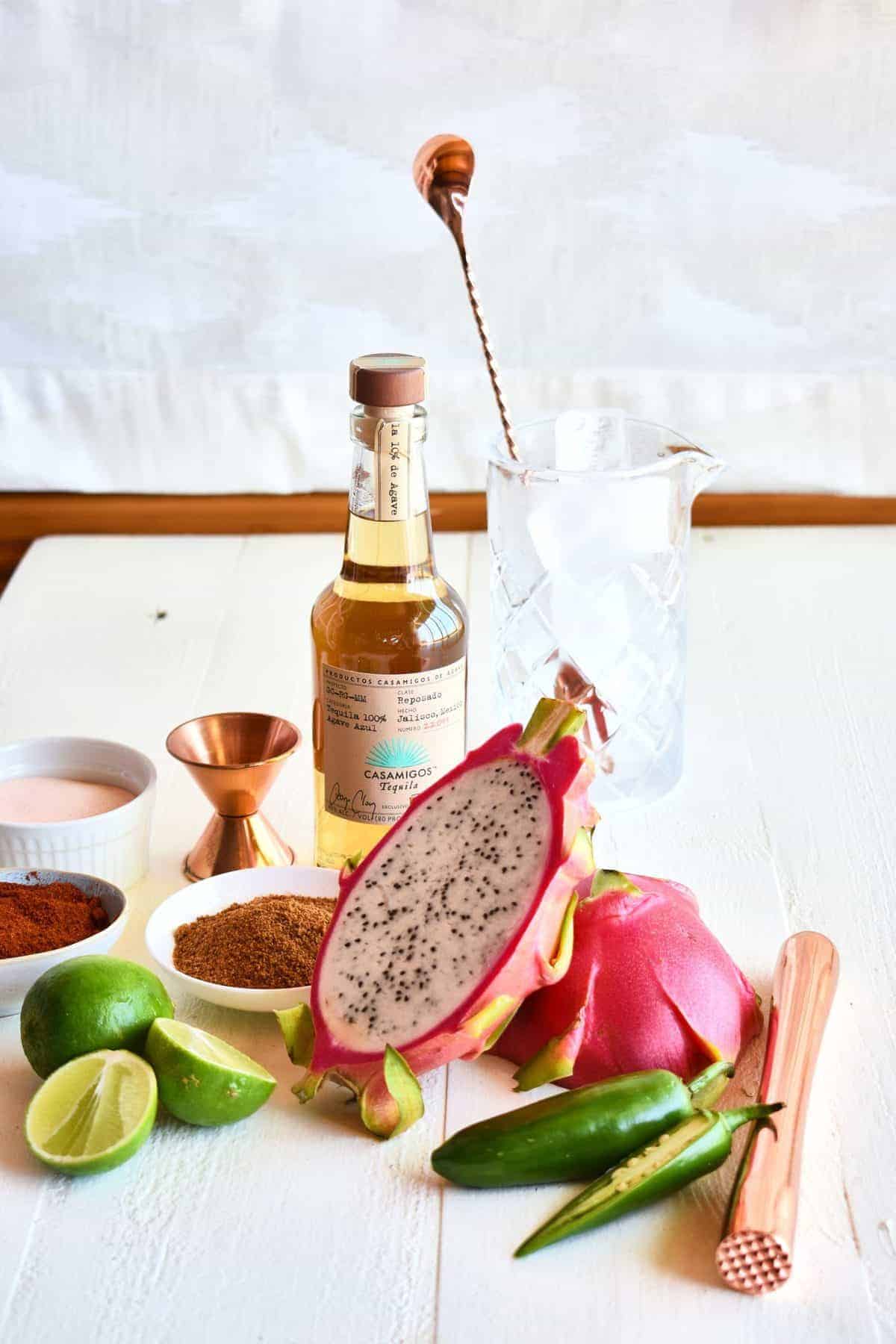 Dragon Fruit Jalapeno Margarita ingredients.