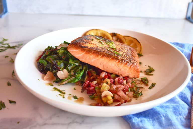 tarragon salmon on a plate ready to serve