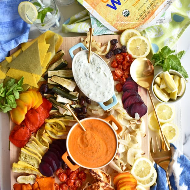 an array of Greek feast produce