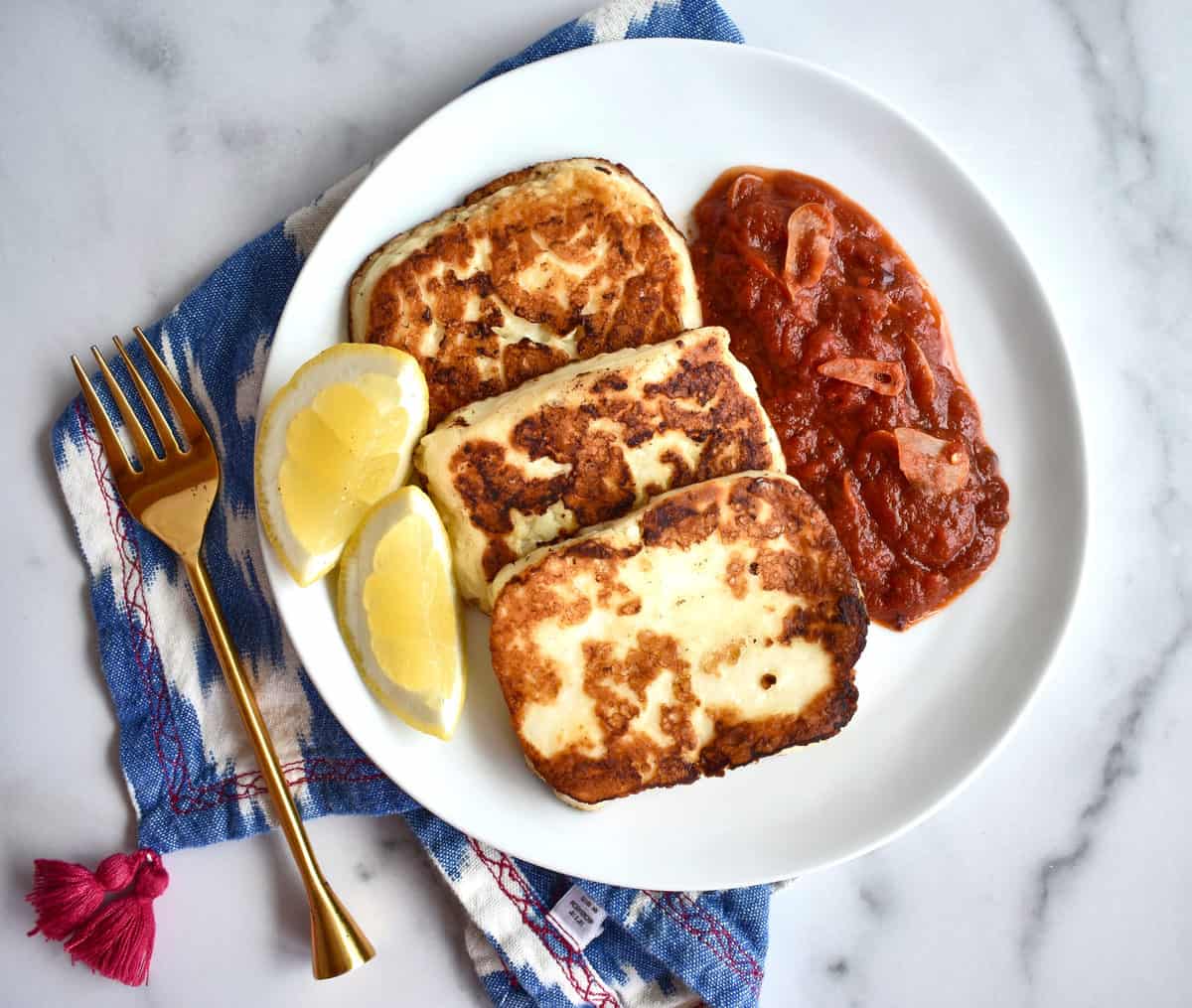 pan fried halloumi on a plate