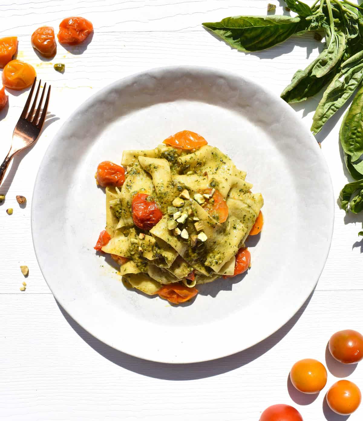 overhead shot of pasta dish