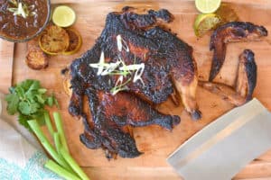 overhead shot of a roasted chicken