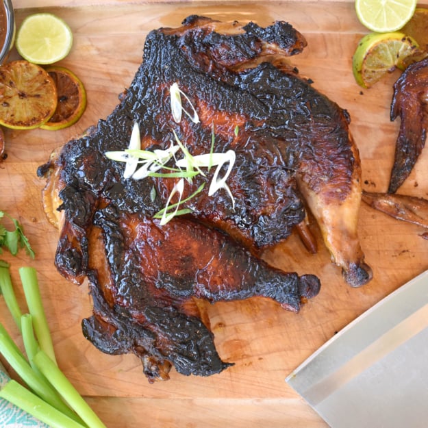 overhead shot of a roasted chicken