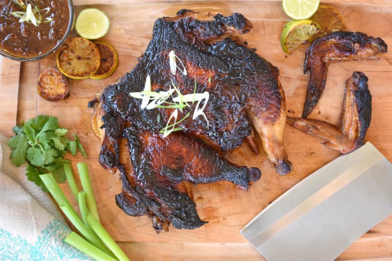 overhead shot of a roasted chicken