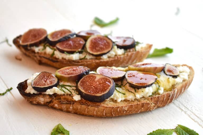 two slices of fig and ricotta toast