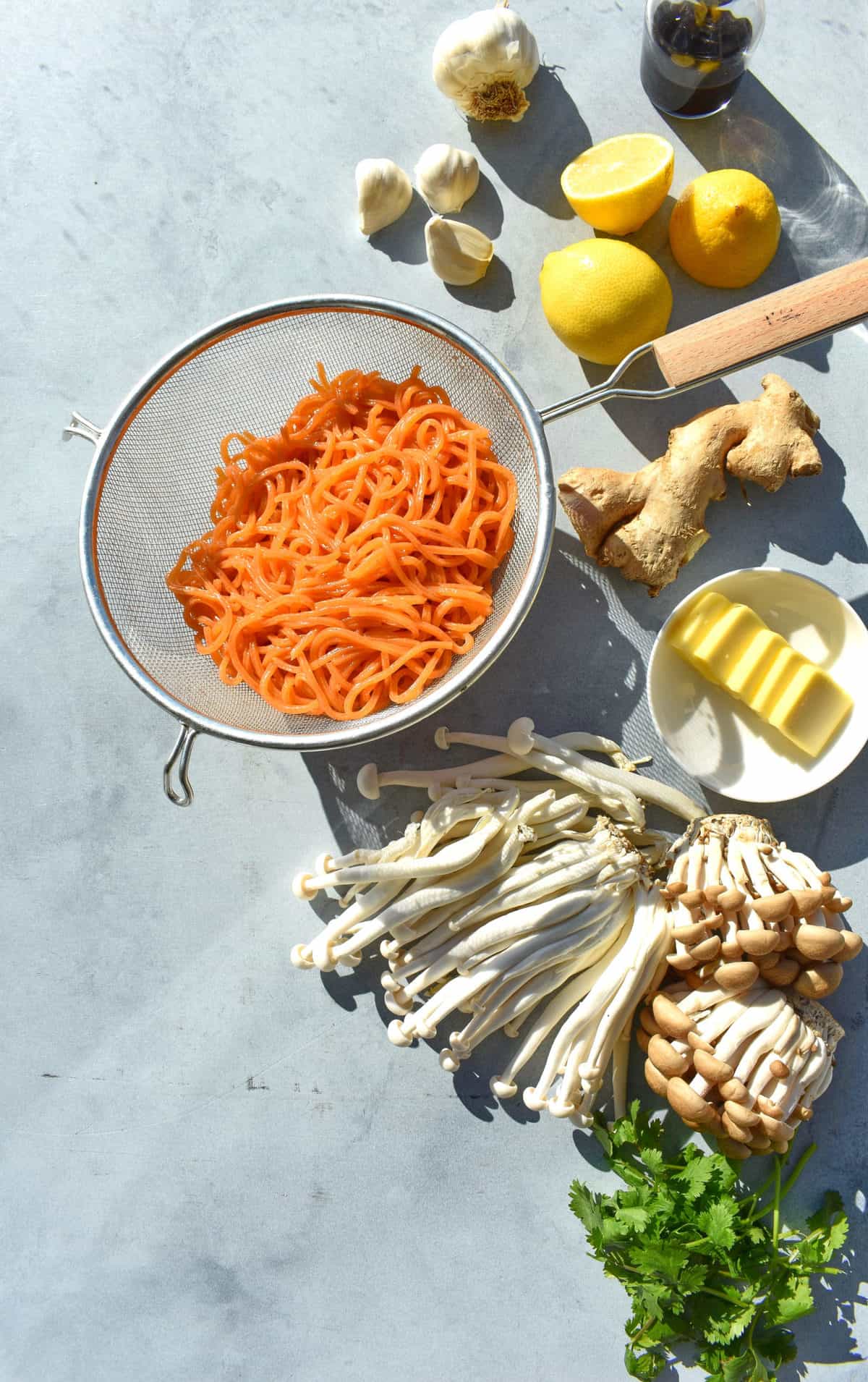 Soy-Butter Carrot Noodles with Mushrooms ingredients