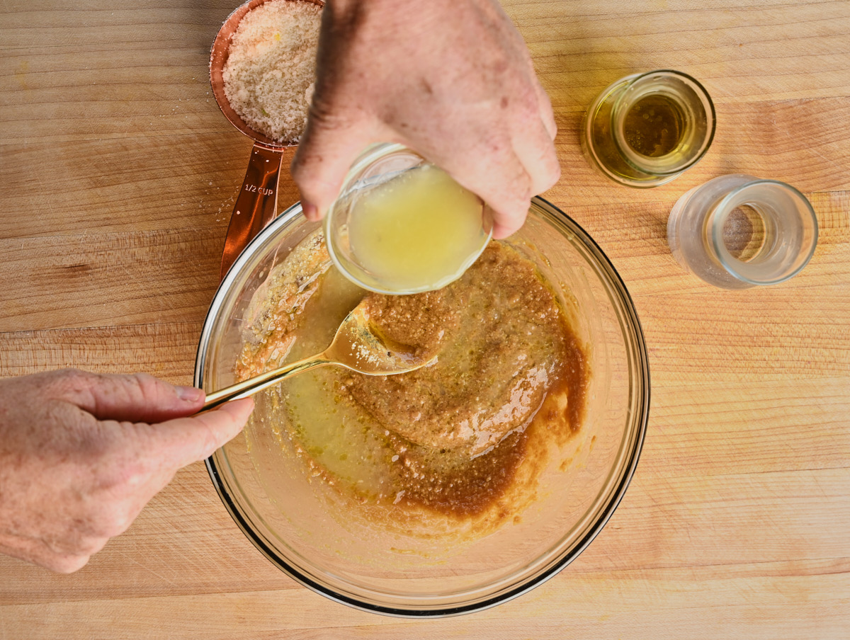 adding lemon juice to the miso sauce