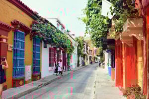Colorful buildings in Cartagena, Colombia's Old Town.
