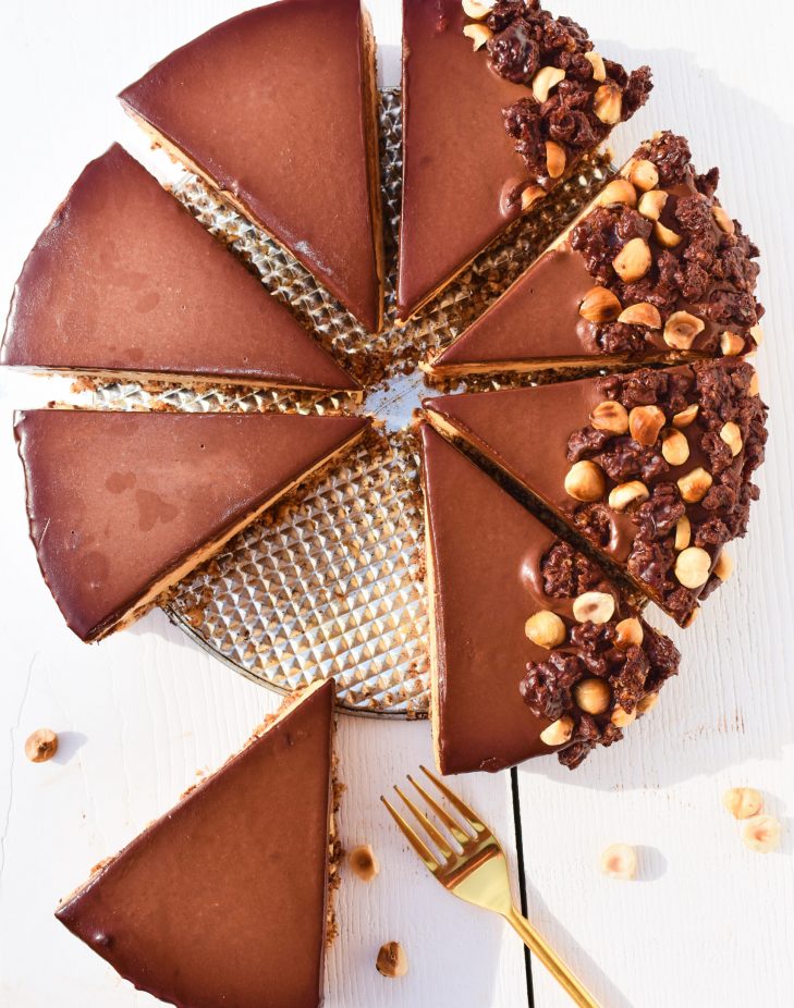 2 Slice Overhead with Cut in Background- Chocolate Hazelnut Mousse Cake 2 Slice Overhead with Cut in Background- Chocolate Hazelnut Mousse Cake