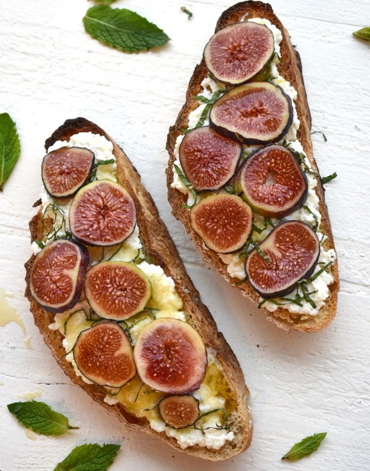 Figs Ricotta and Honey Toast- Overhead Figs Ricotta and Honey Toast overhead shot